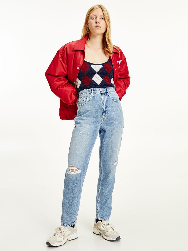 Női Tommy Hilfiger High Rise Tapered Mom Fit Farmer Nadrág Kék | HU 200XYU